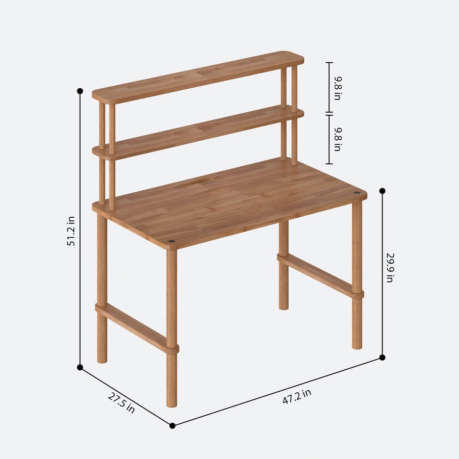 Lee Solid Beech Wood Study Desk | Modern Desk with Upper Shelf Demontha
