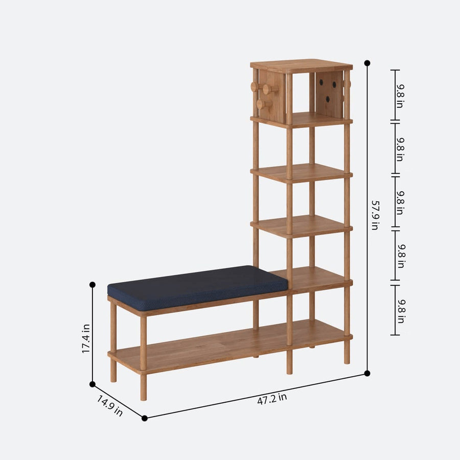 Lincoln Solid Beech Wood Cloakroom | Modern Entryway Bench and Coat Rack Demontha