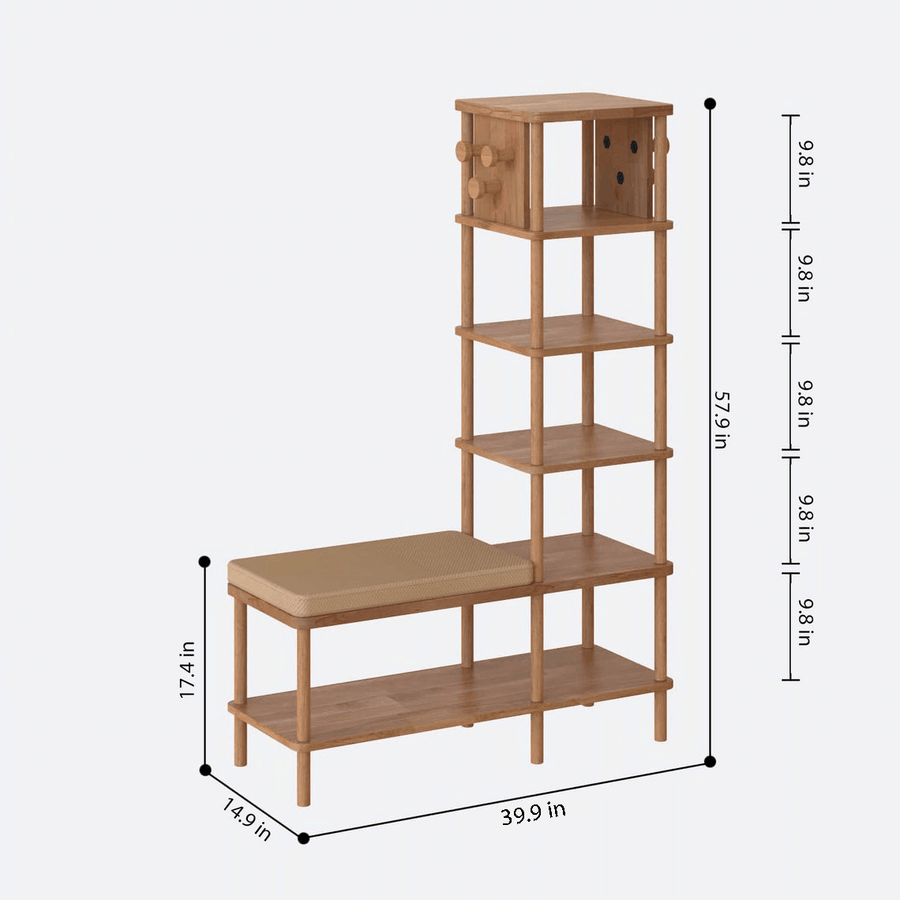 Lincoln Solid Beech Wood Cloakroom | Modern Entryway Bench and Coat Rack Demontha