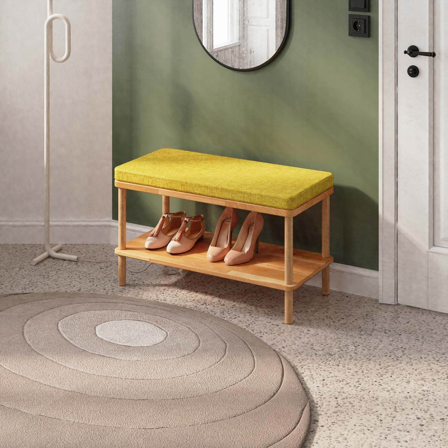 Queens Solid Beech Wood Linen Bench | Modern Entryway Bench Demontha