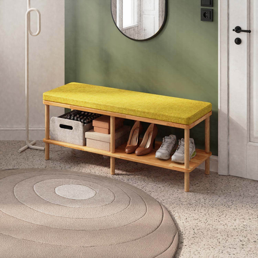 Queens Solid Beech Wood Linen Bench | Modern Entryway Bench Demontha