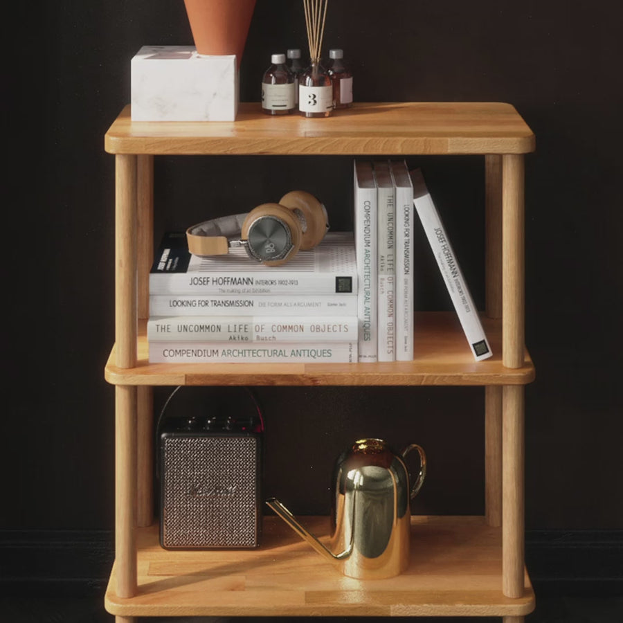 A video showcasing the Soho Short Bookcase, highlighting its design features and functionality.