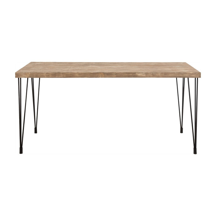  Another angle of the Belgrade Rustic Farm Dining Table, emphasizing the large, spacious tabletop and the sleek black metal legs that support it, ideal for rustic-themed interiors.