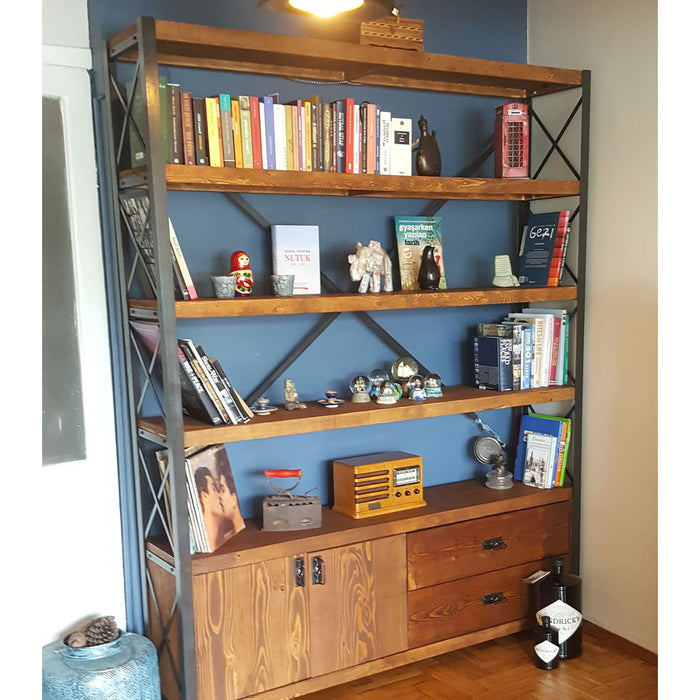 Full room setup featuring the Bellingham bookcase with drawers, demonstrating its complement to home decor and functionality.
