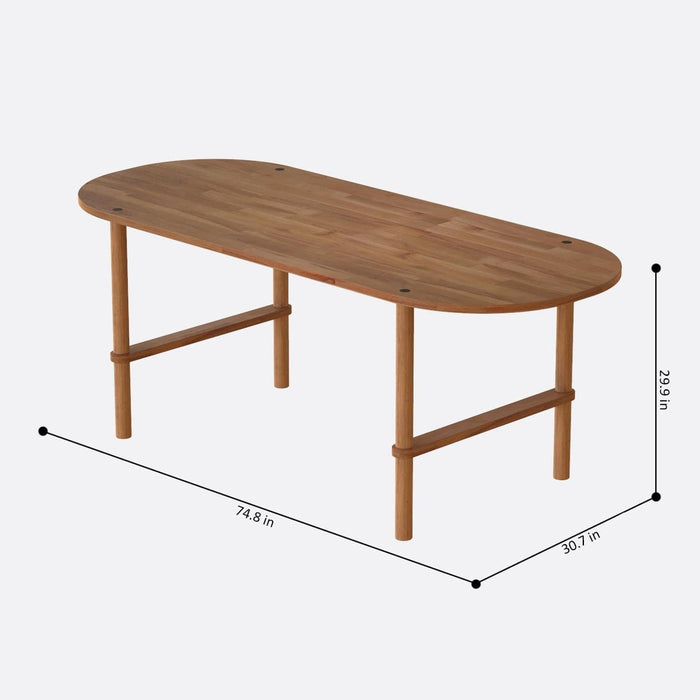 Modern dining table set in a dining room with neutral tones, complementing its minimalist design