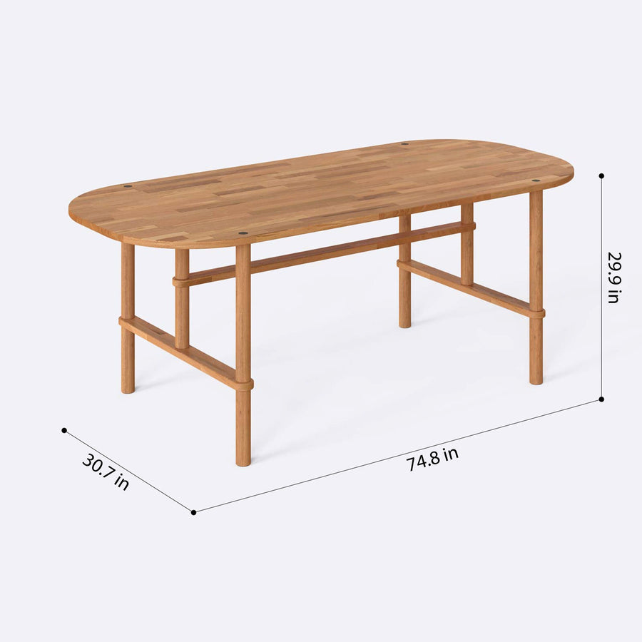 Side view of the Beverly Hills table, featuring sturdy wooden legs and a sleek silhouette