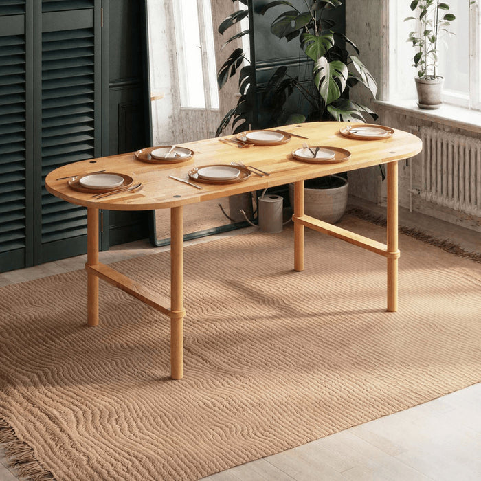 Top-down view of the spacious table surface, ideal for meals, gatherings, or decor displays.