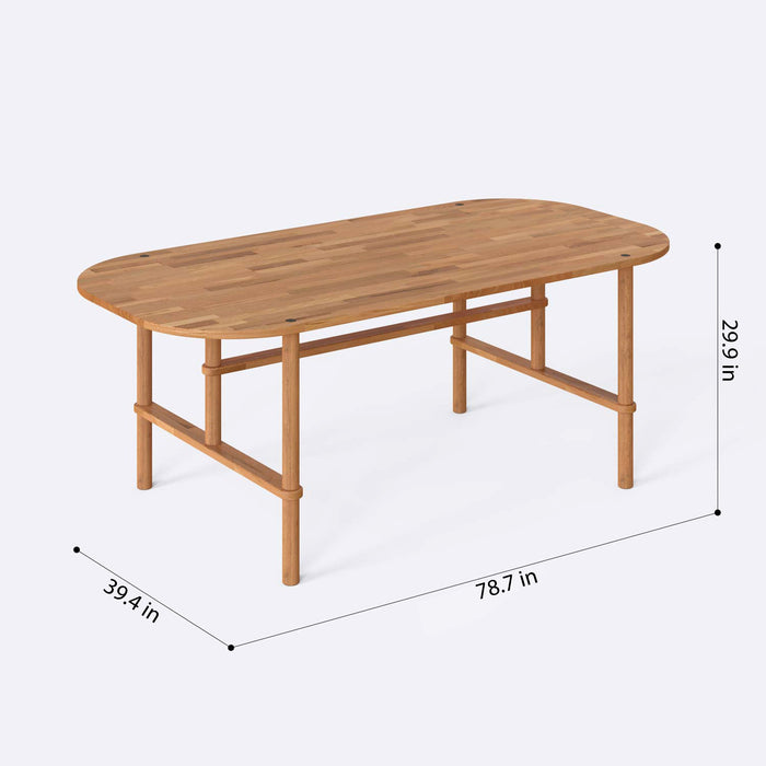 Top-down view of the Beverly Hills oval dining table set, displaying the symmetrical arrangement of six chairs around the oval table.