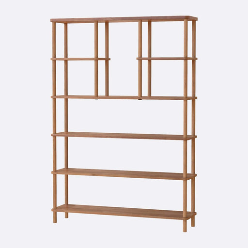 Side view of the Brooklyn solid wood bookcase highlighting its sturdy construction and open shelving.