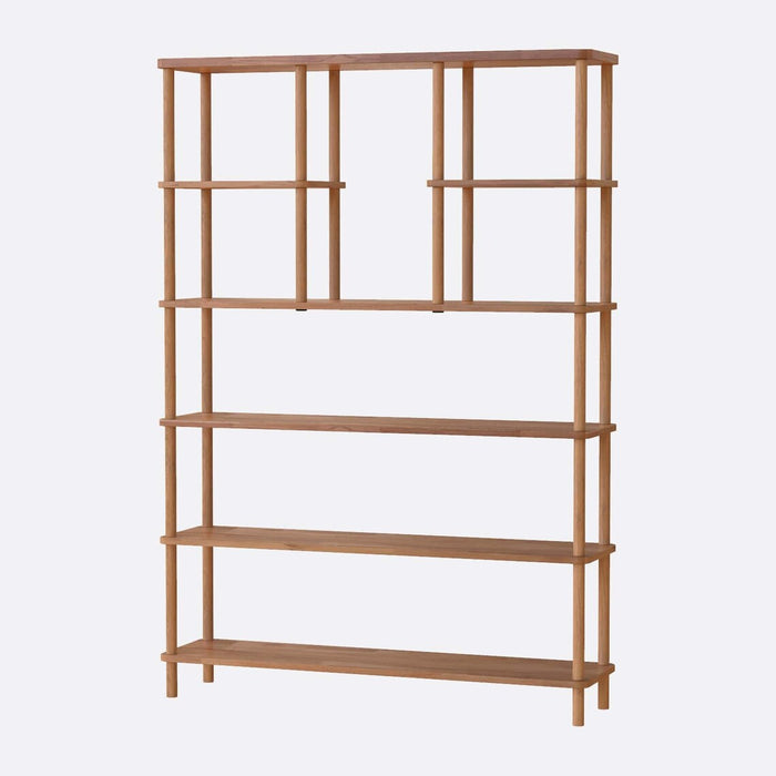 Side view of the Brooklyn solid wood bookcase highlighting its sturdy construction and open shelving.