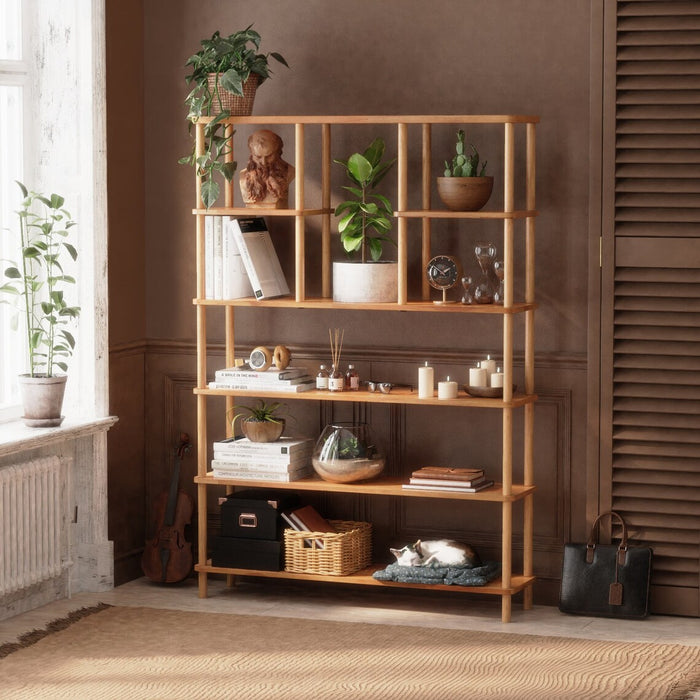 Overhead view of the Brooklyn bookcase , emphasizing its spacious shelves and minimalist design.