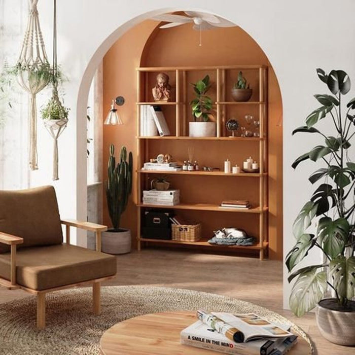Brooklyn bookcase styled with books, decorative items, and plants to showcase its versatility.