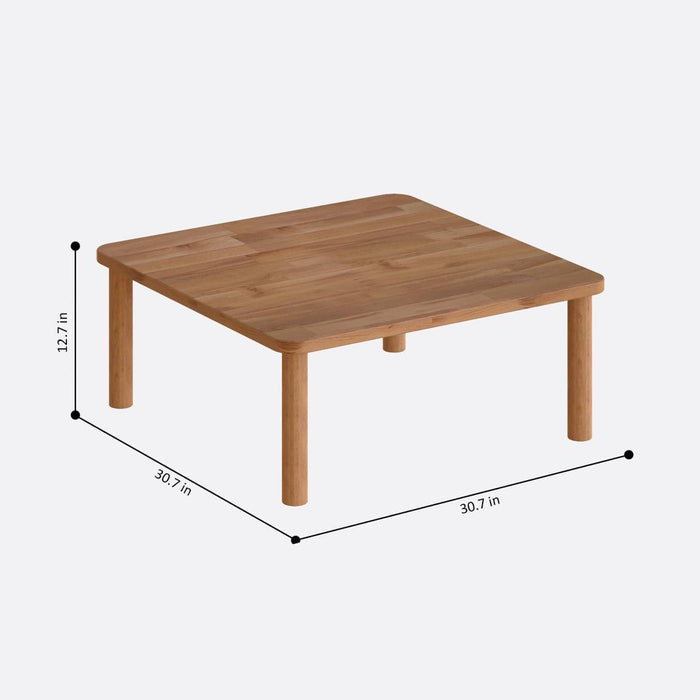 Side view highlighting the sturdy beech wood legs and balanced proportions of this square coffee table.
