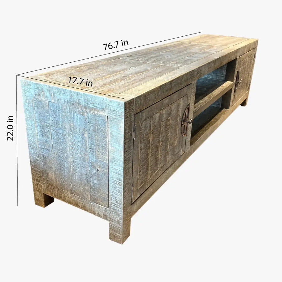 Burlington Pine Wood TV Stand with Cabinets Tomruque Wood Studios