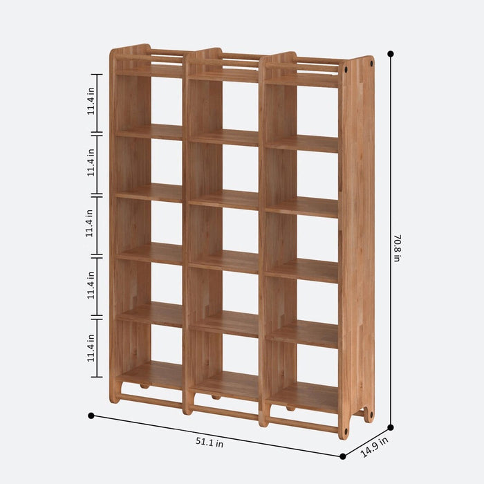 The Compton Bookshelf With Storage in beech wood with a sleek, geometric structure, ideal for any living room or office.