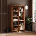 Front view of the Compton Storage Bookcase showcasing its solid wood tall design and geometric shelving layout.