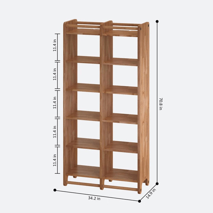 Close-up of the solid wood grain texture on the Compton Storage Bookcase shelves.