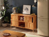 View of the sideboard in a well-lit dining area, emphasizing its versatile design and modern charm.