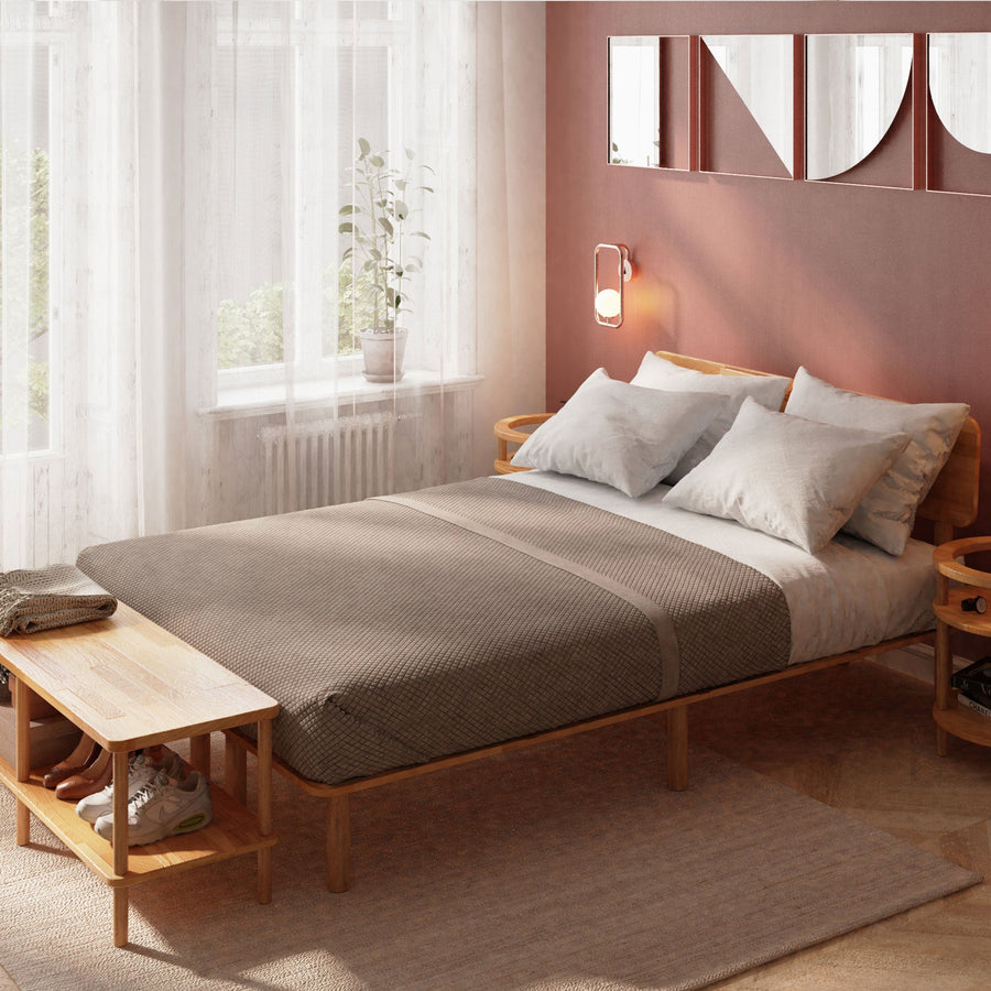 Beverly Hills Solid Beech Wood Bed Frame | Scandinavian Platform Bed Demontha