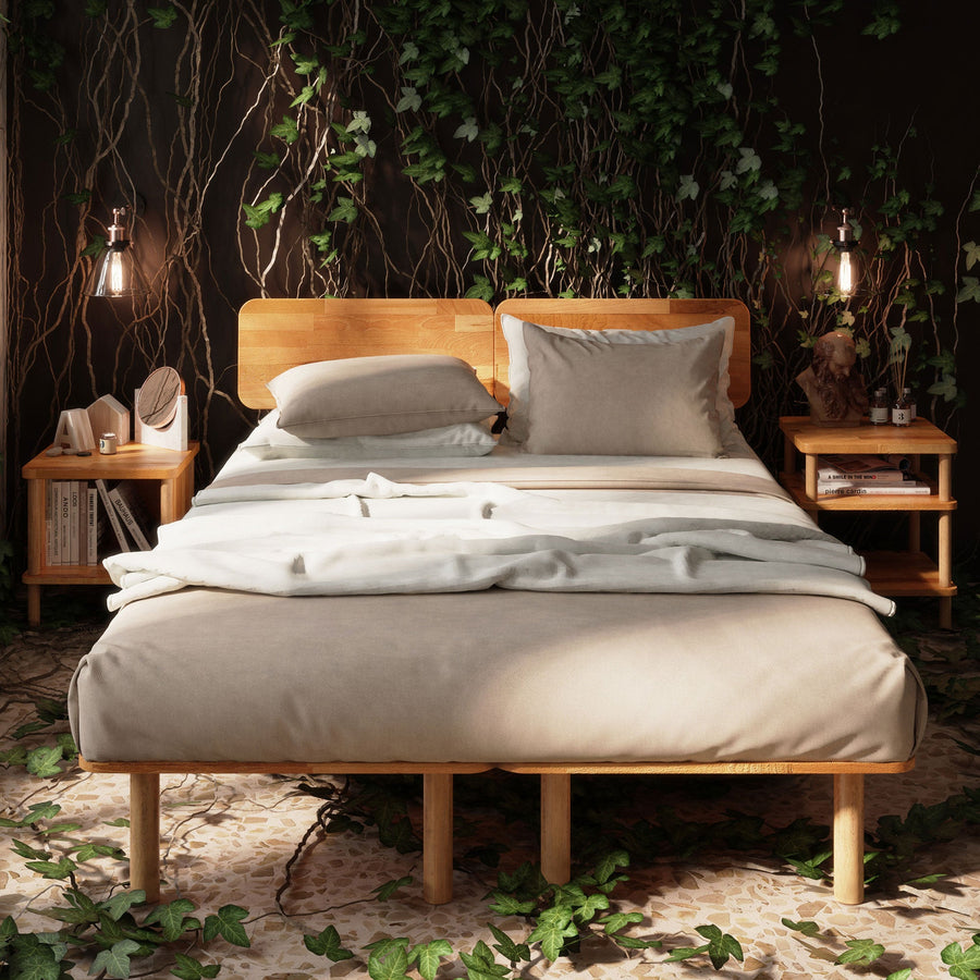Beverly Hills Solid Beech Wood Bed Frame | Scandinavian Platform Bed Demontha