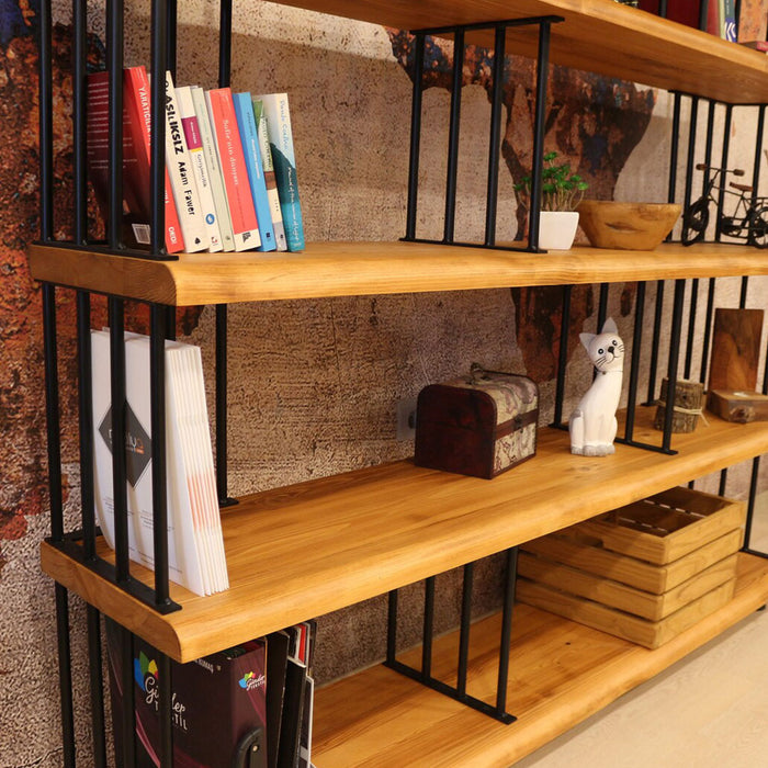 Fargo Pine Wood Bookshelf with Metal Racks
