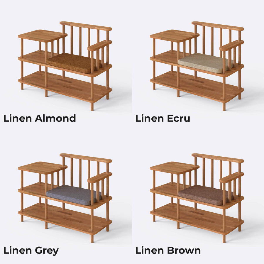 Grant Solid Beech Wood and Linen Bench | Modern Upholstered Entryway Bench Demontha