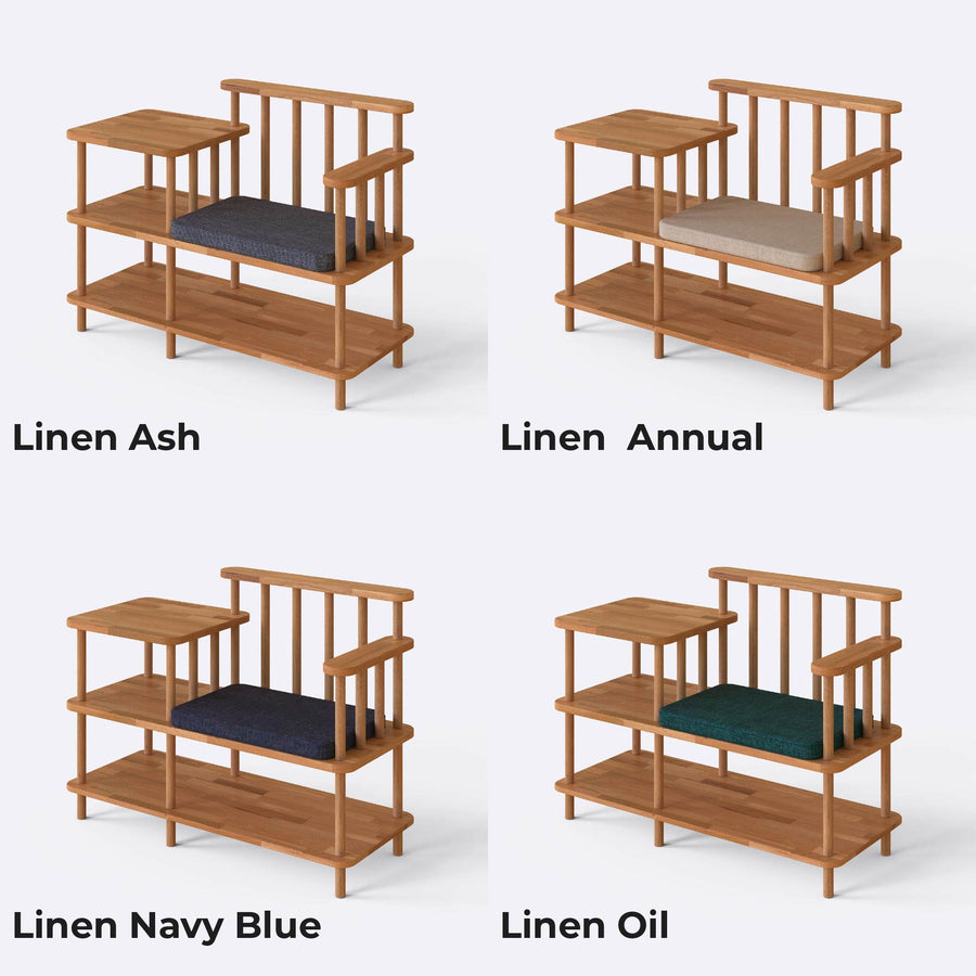 Grant Solid Beech Wood and Linen Bench | Modern Upholstered Entryway Bench Demontha