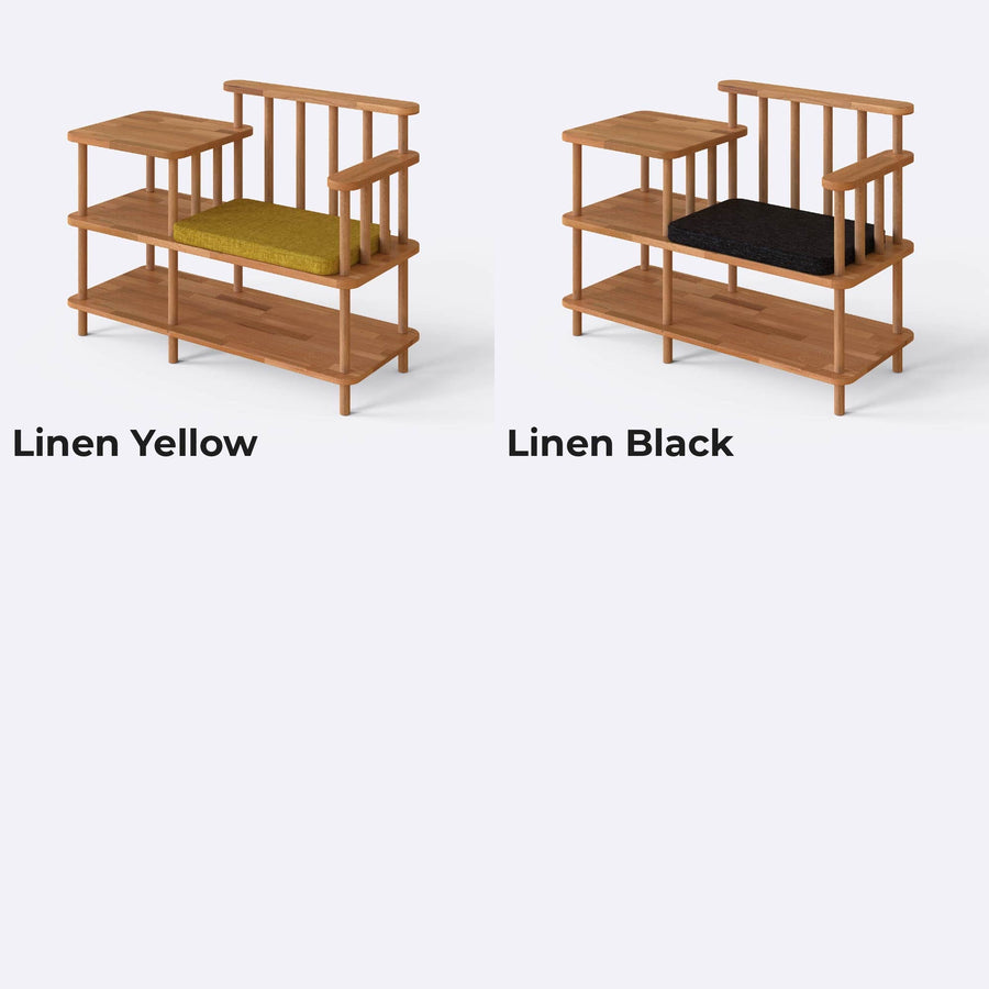 Grant Solid Beech Wood and Linen Bench | Modern Upholstered Entryway Bench Demontha