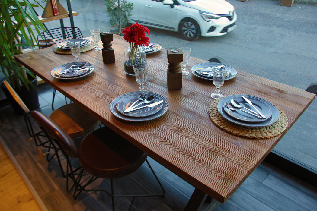 Harley Farmhouse Dining Table styled with farmhouse décor, perfect for dining or hosting gatherings.