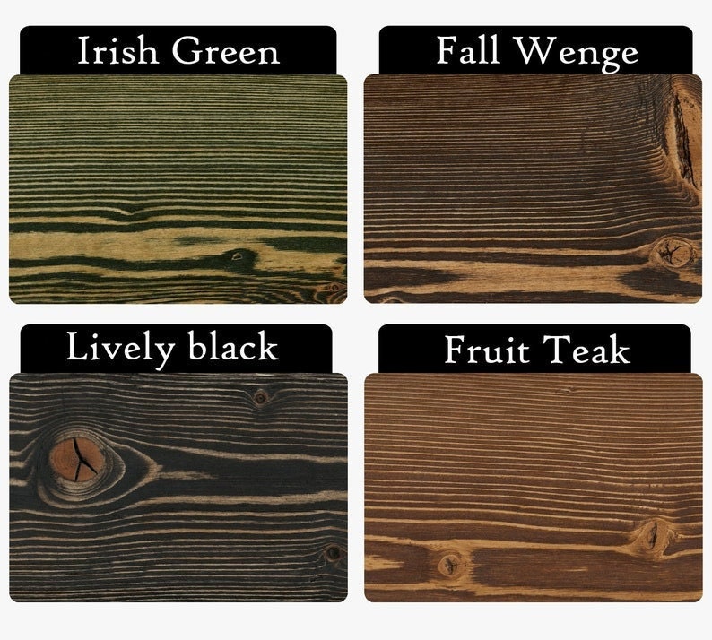 Helena Pine Wood Buffet sideboard finishes in Irish Green, Fall Wenge, Lively Black, and Fruit Teak, offering versatile color options.