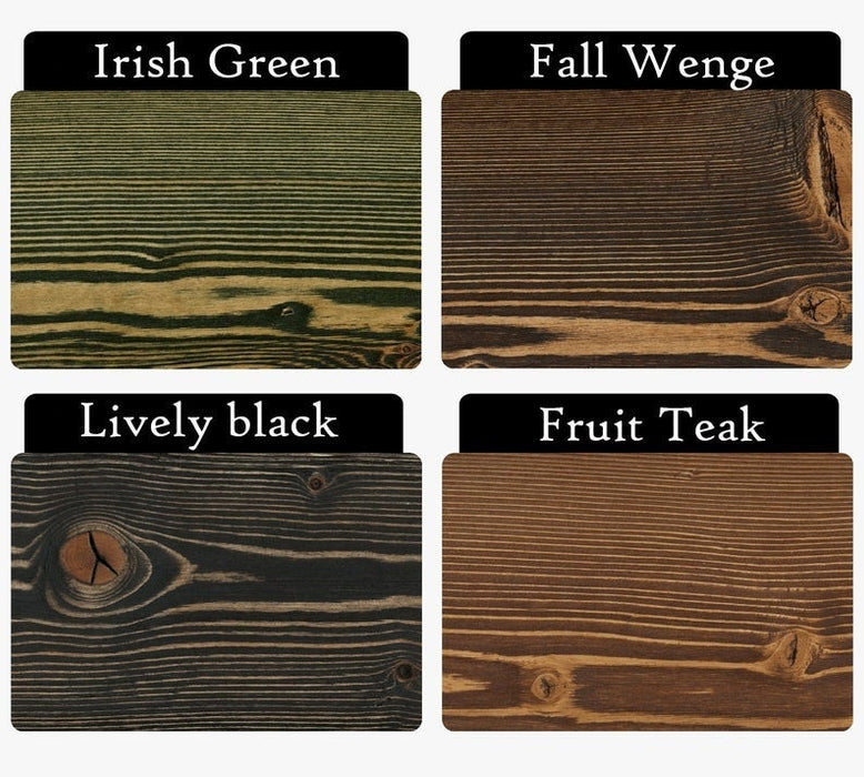Helena Pine Wood Buffet sideboard finishes in Irish Green, Fall Wenge, Lively Black, and Fruit Teak, offering versatile color options.