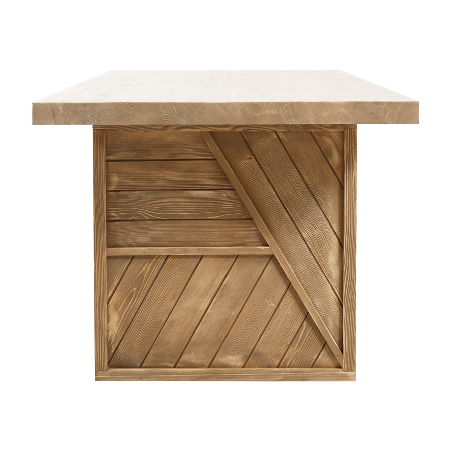 A closer look at the table’s legs, which feature a simple, sturdy design that complements the rustic dining room table's overall charm.