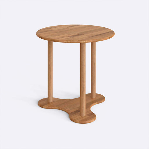  Side view of the Latexo Small Round Wood Dining Table, showcasing its minimalist design and sturdy central pedestal.