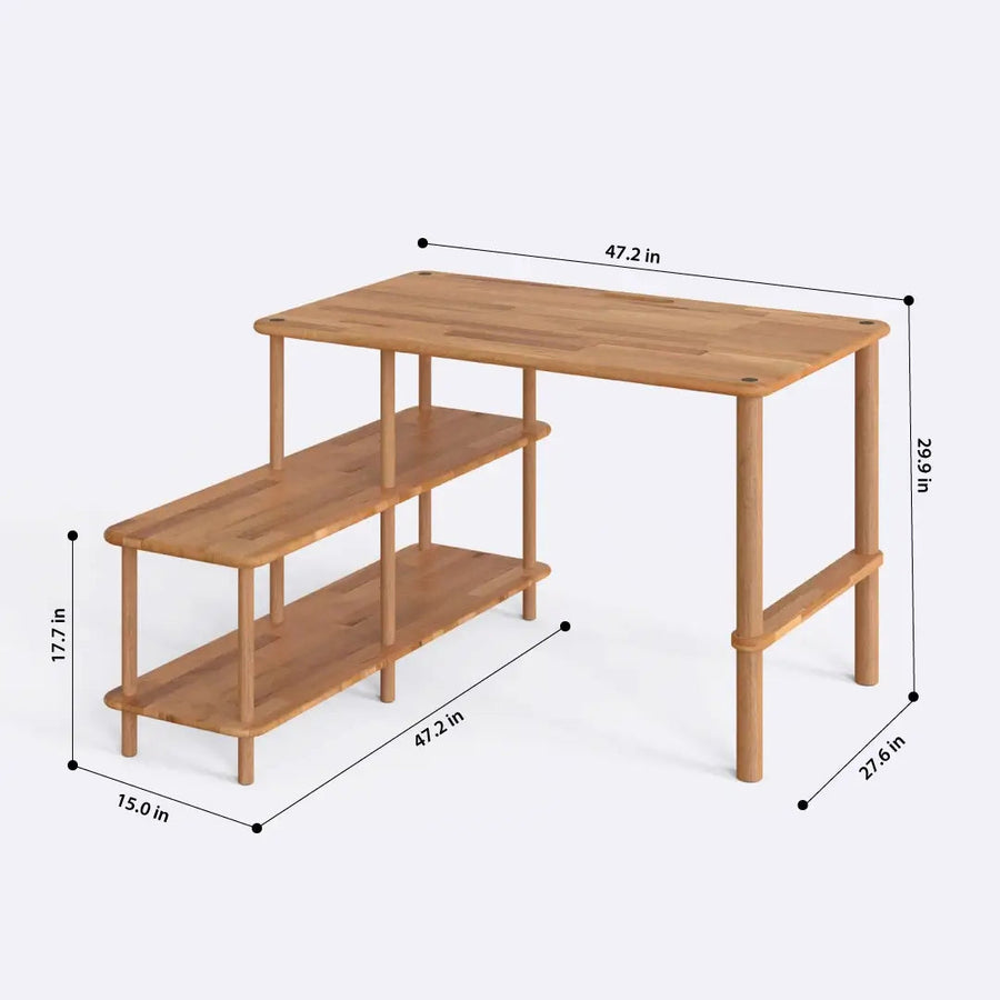 Lewis Solid Beech Wood Desk | Modern Work Desk with Lower Shelf Demontha