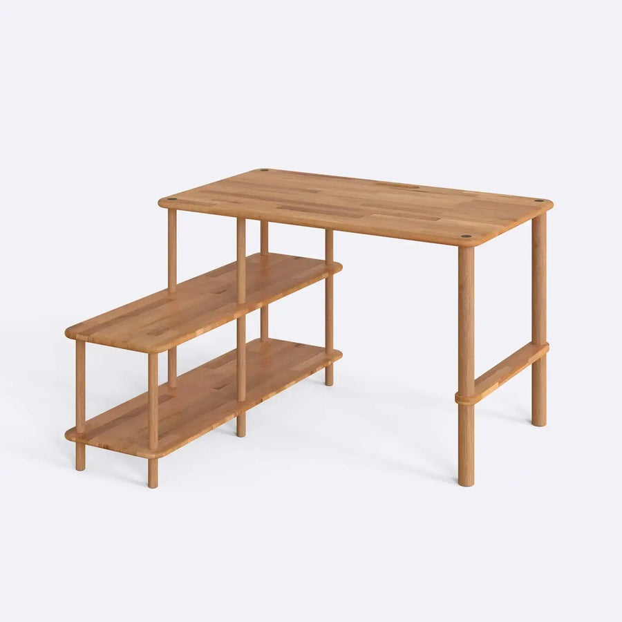 Lewis Solid Beech Wood Desk | Modern Work Desk with Lower Shelf Demontha