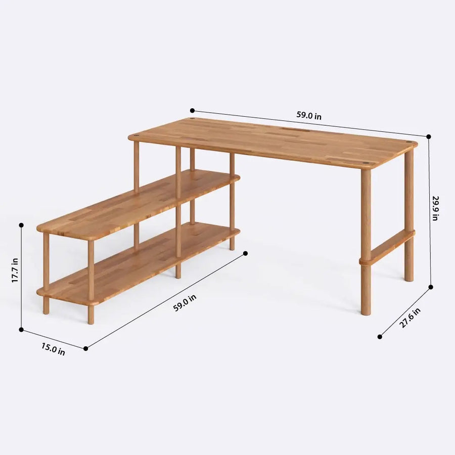 Lewis Solid Beech Wood Desk | Modern Work Desk with Lower Shelf Demontha