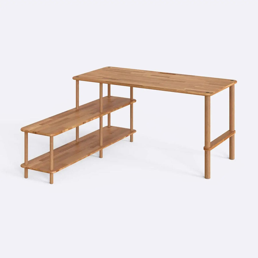 Lewis Solid Beech Wood Desk | Modern Work Desk with Lower Shelf Demontha