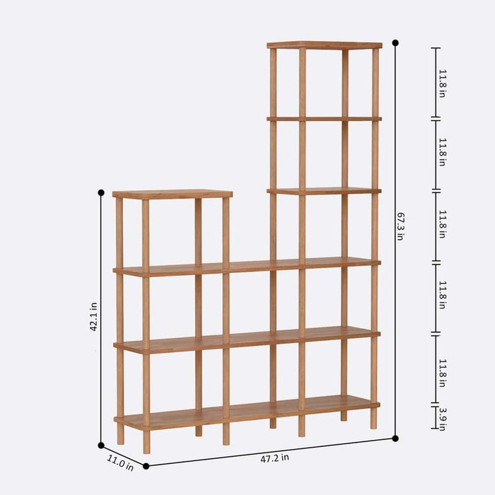 A close-up of the top shelf, emphasizing the smooth, polished wood surface ideal for displaying small decorative objects or plants.