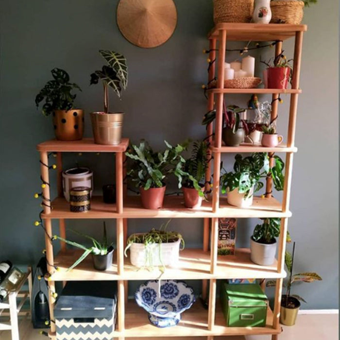 A profile view displaying all six open shelves, offering ample space for storage while maintaining a sleek, minimalist appearance.