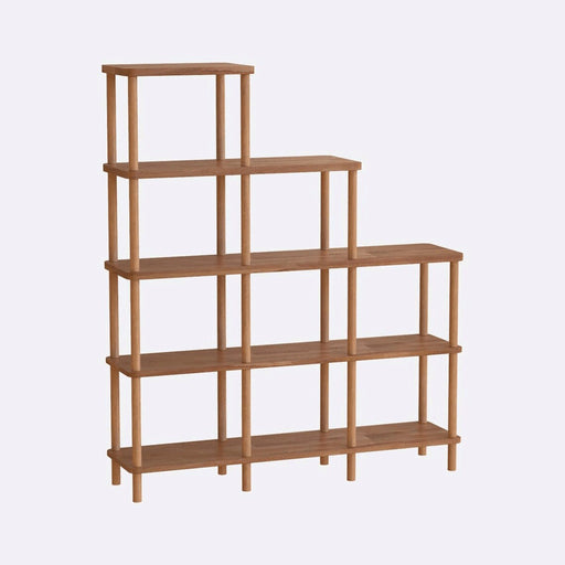 Solid wood stair bookcase offering sleek design and durable functionality with 5 open shelves.