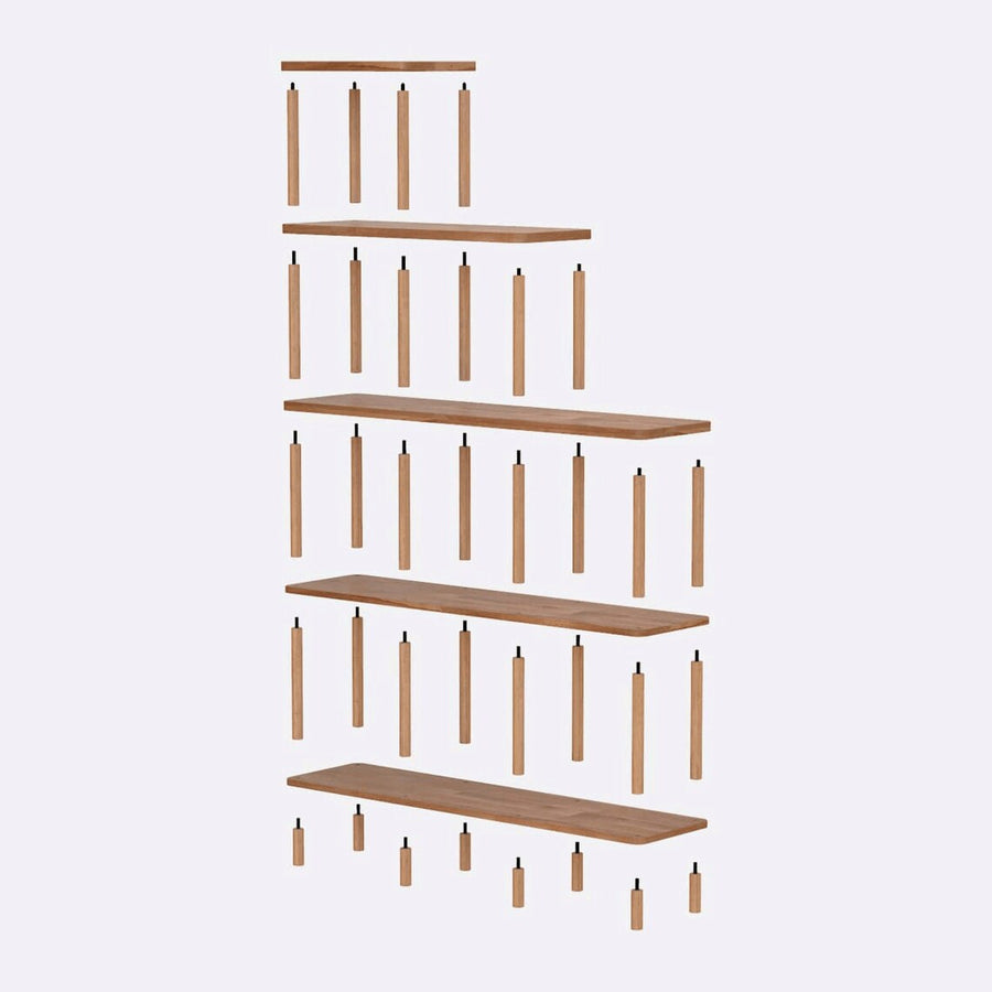 Stair-style bookcase with 5 shelves for showcasing books, plants, and decorative accents.