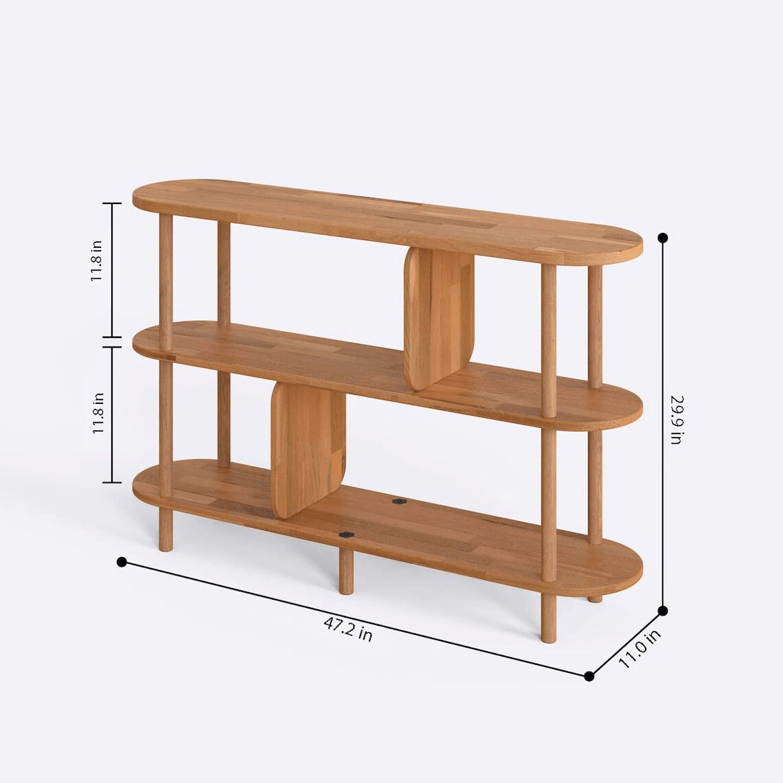 Low Solid Wood Bookcase with Open Shelves