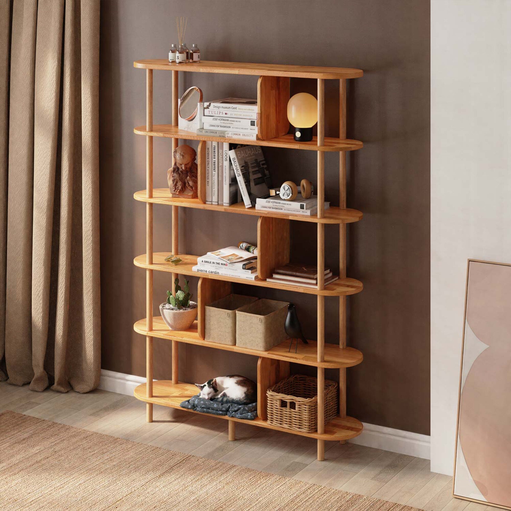 Malibu Open Bookcase | 6 Shelves Solid Wood Design