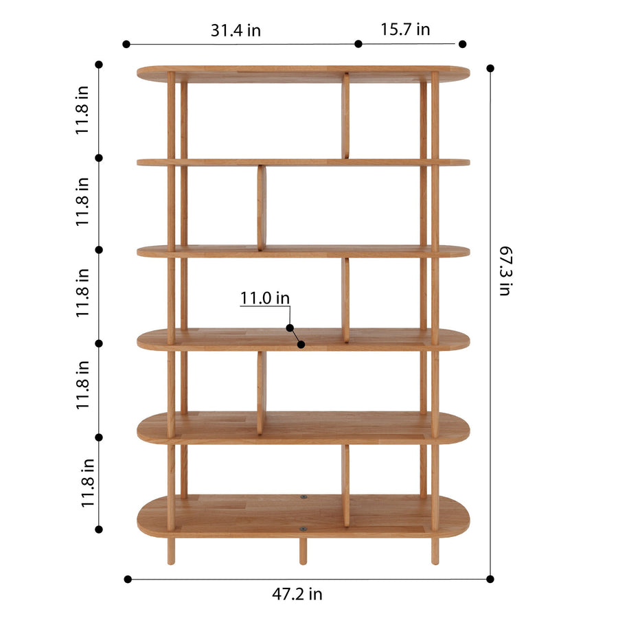 Side profile of the Malibu Open Bookcase, revealing its tall, slim design ideal for compact and modern interiors.
