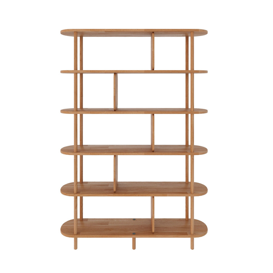 Styled Malibu Open Bookcase filled with books, plants, and décor, demonstrating its versatility in any room.