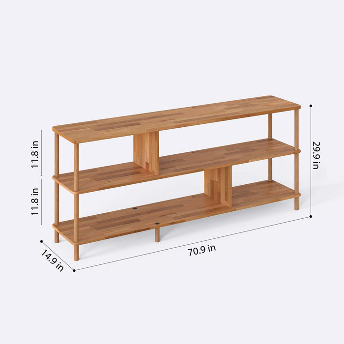 A close-up shot of the natural beech wood grain, highlighting the craftsmanship and timeless look of the bookcase.