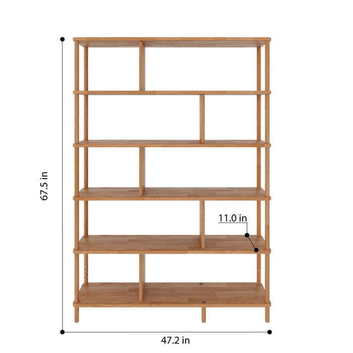 Empty Manhattan Solid Wood Bookcase in a bright living room – A modern bookcase made of solid wood, pictured in a stylish, well-lit room for a clean and organized look.