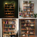 Manhattan Solid Wood Bookcase styled in a home office – A modern bookcase filled with books and office supplies, blending functionality with solid wood elegance.