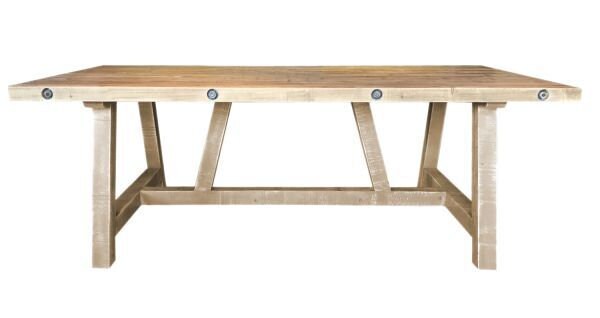 Elegant trestle dining table showcasing solid wood construction, perfect for family meals and gatherings.