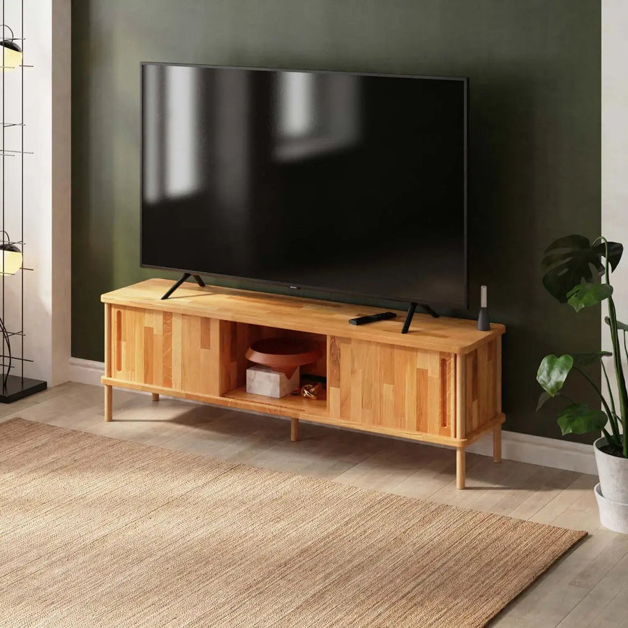 Northampton Solid Beech Wood TV Unit Cabinet | Modern Media Console Demontha